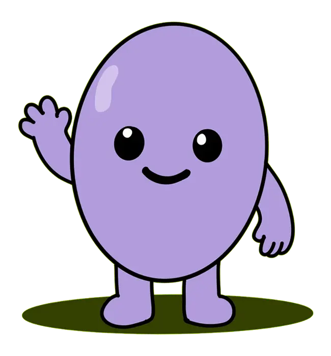 A smiling lavender Eggling waving