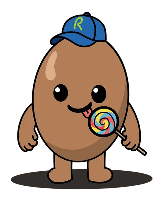A brown Eggling wearing a cap and holding a lollipop